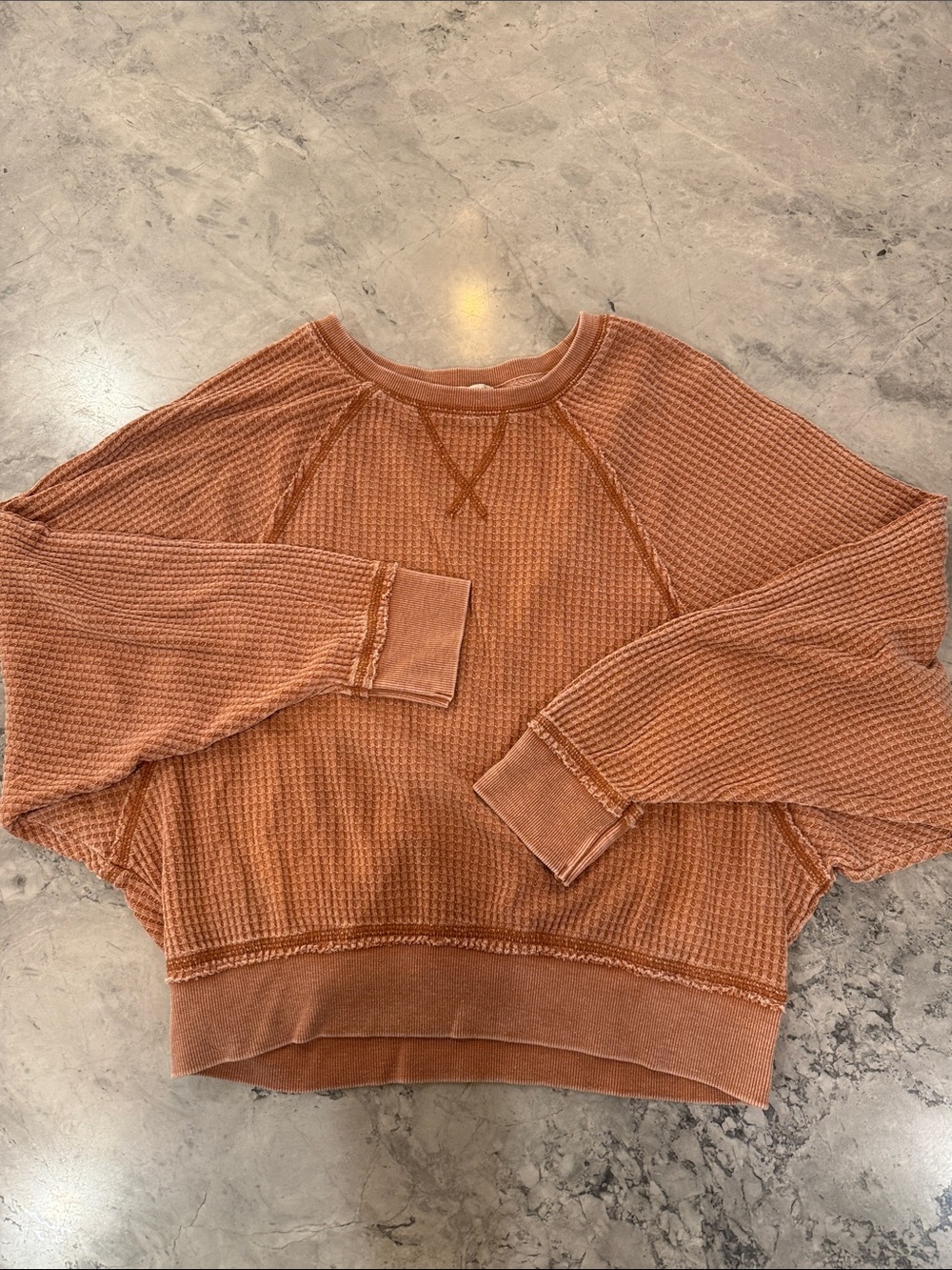 Waffle Knit Pullover Sweatshirt - Rust